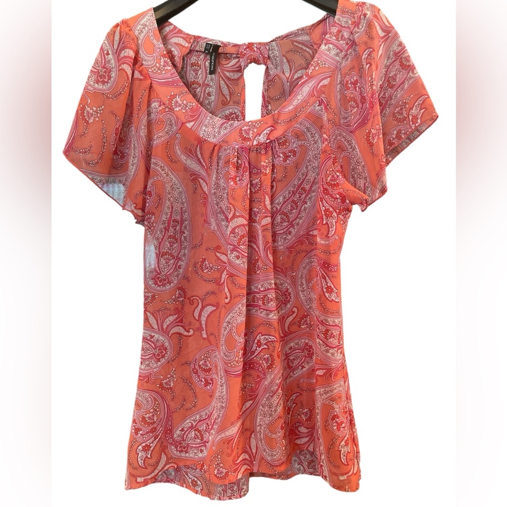 Maurice Peach Paisley Sheer Top size Medium